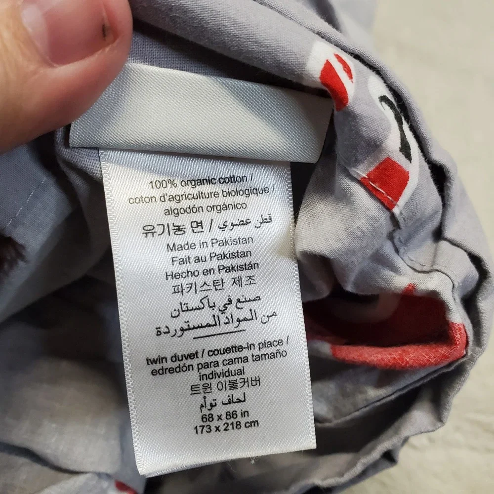 West Elm Pottery Barn Kids Gray Smiley Santa Christmas Cotton Twin Duvet Bedding